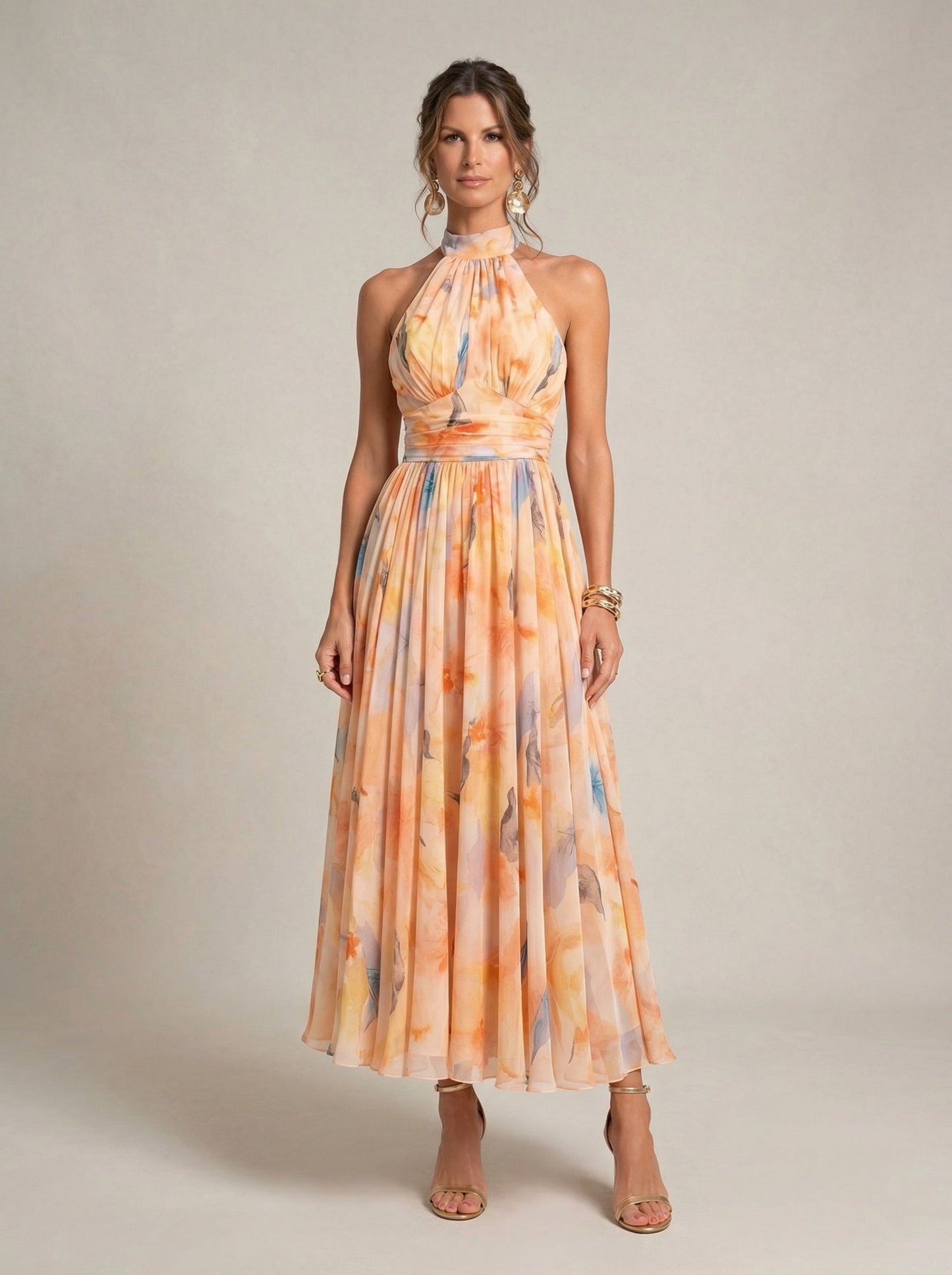 Ester™ | Abito con scollo all'americana con stampa ad acquerello