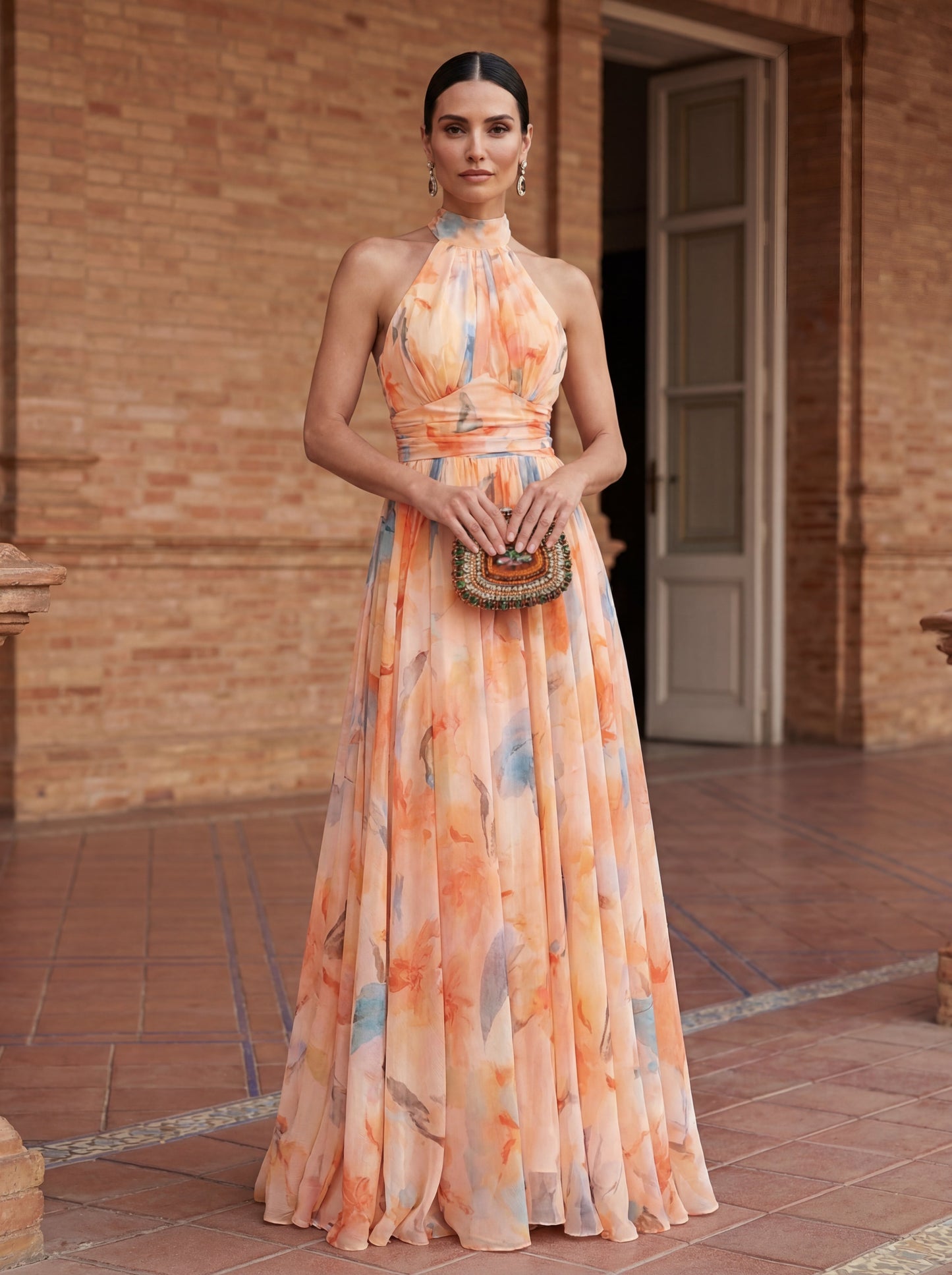 Ester™ | Abito con scollo all'americana con stampa ad acquerello