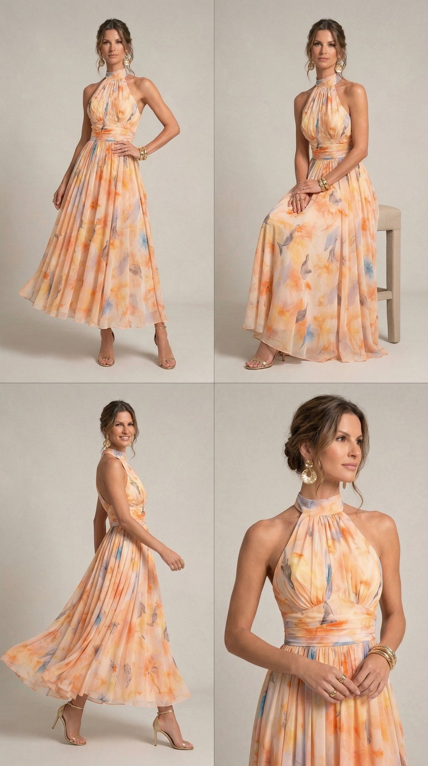 Ester™ | Abito con scollo all'americana con stampa ad acquerello