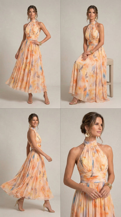 Ester™ | Abito con scollo all'americana con stampa ad acquerello