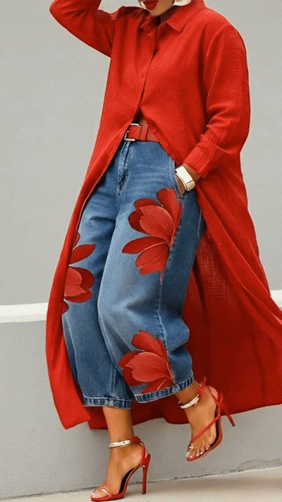 Set fiori rossi: jeans + maglietta 🌼