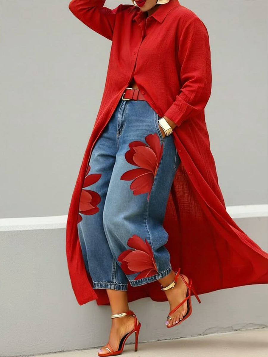 Set fiori rossi: jeans + maglietta 🌼