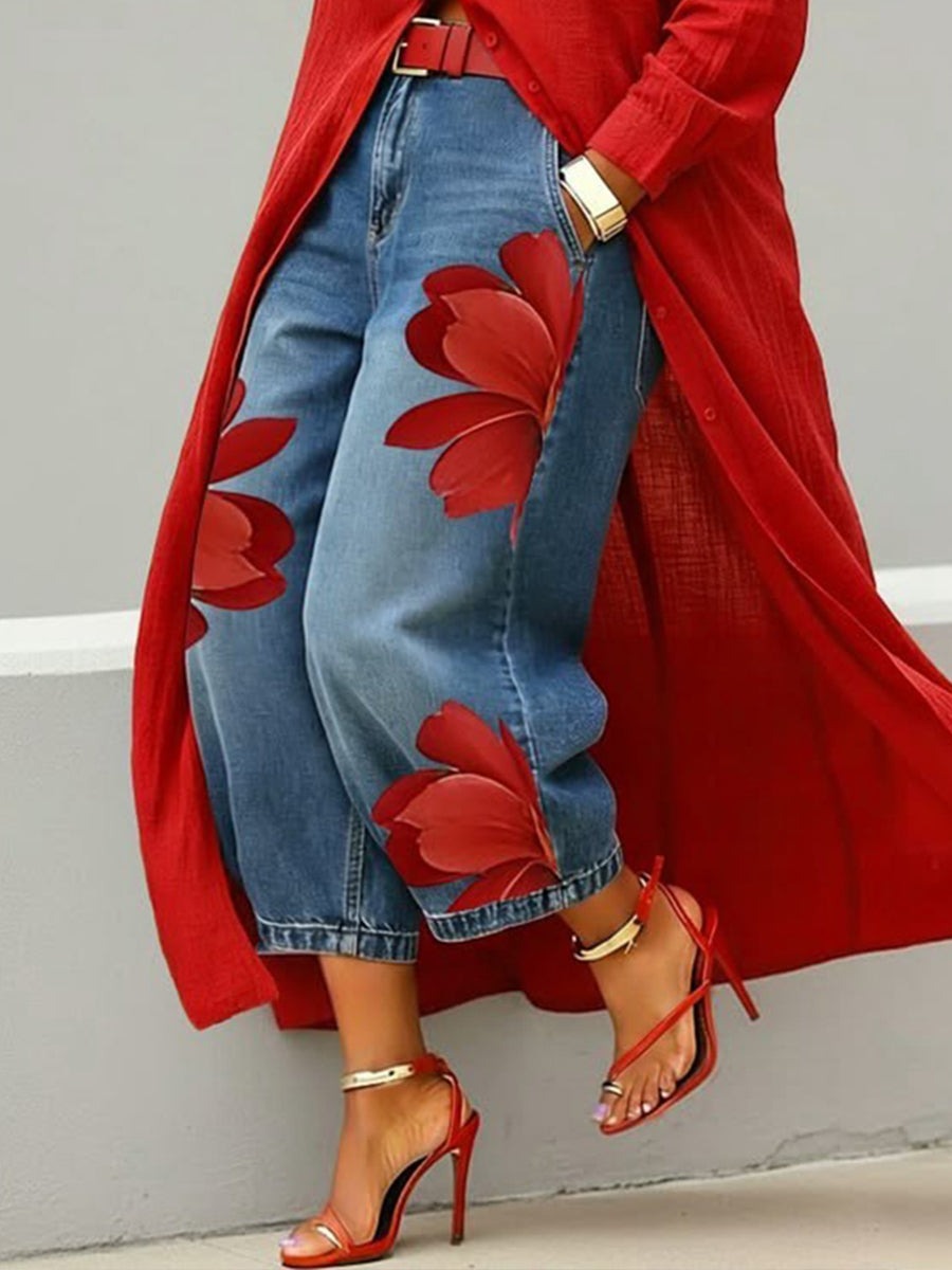 Set fiori rossi: jeans + maglietta 🌼